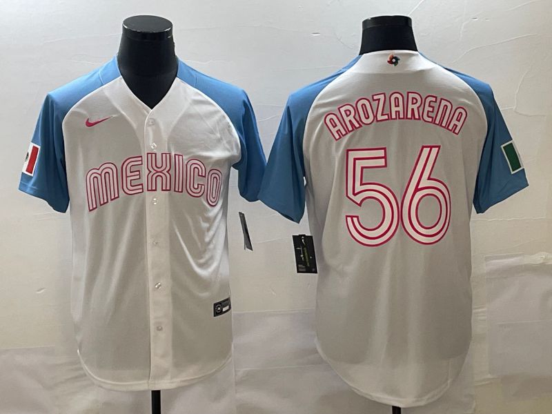 Men 2023 World Cub Mexico #56 Arozarena White blue Nike MLB Jersey22->more jerseys->MLB Jersey